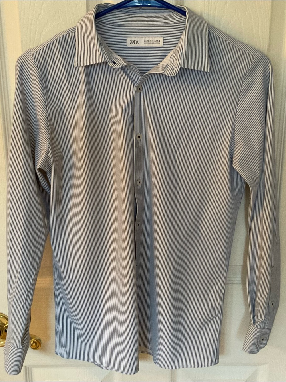 Zara Boys Sz 11-12 Blue Stripe long sleeve button up Dress Shirt EUC